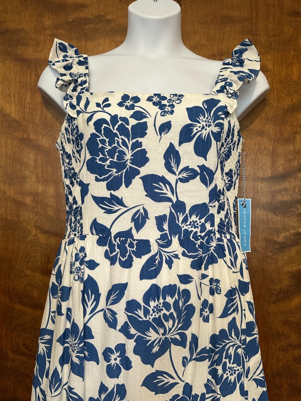 Draper James Floral Jacquard Flutter Sleeve Midi Dress Womens L Blue & Ivory NWT - Picture 7 of 16